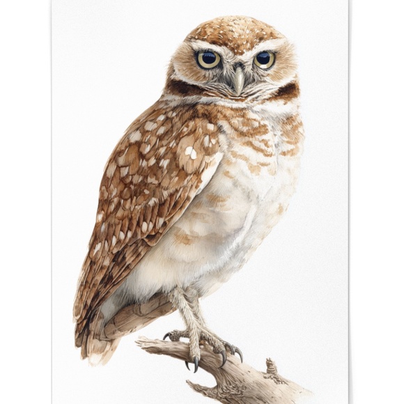 Watercolor Burrowing Owl Portrait Wall Art Print Poster, Unframed - Charming - Picture 3 of 7